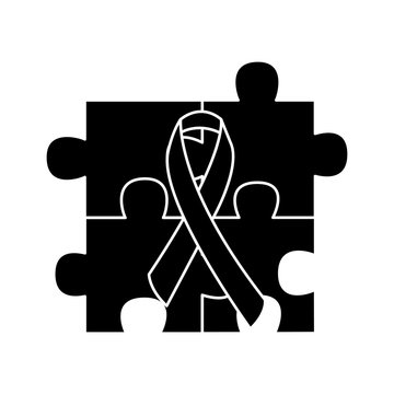 puzzle pieces with awareness ribbon  icon image vector illustration design  black and white