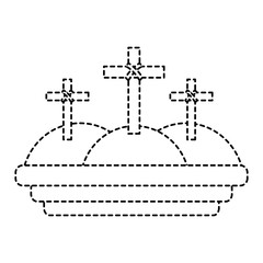 crosses three hills christian catholic paraphernalia  icon image vector illustration design  black dotted line