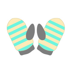 Pair of mittens with beige and blue stripes