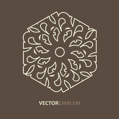 Mosaic arabic ornamental logo.Vector outline hexagon emblem. Retro ornamental design.