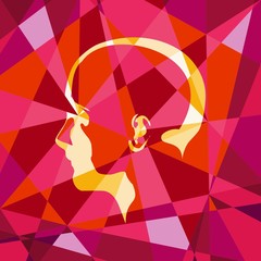 Low poly design template. Polygonal mosaic background with silhouette of the human face