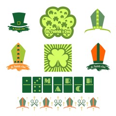 Fototapeta premium St. Patricks Day greeting card design elements set. Bishop hat and shamrock. Vector illustration.