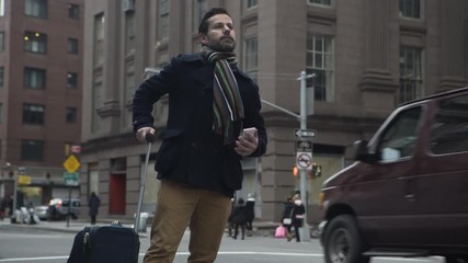 Dolly shot of businessman waiting for taxi - Powered by Adobe