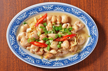 Taiwan's hakka  traditional cuisine -  Pork intestines with ginger 