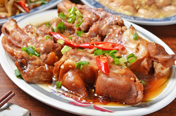 Delicious  braised pig knuckles on the table