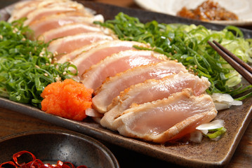 Close up of chicken sashimi