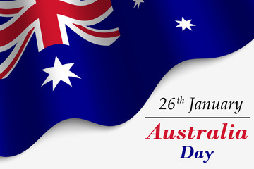 Obraz na płótnie Canvas Happy Australia day 26 january festive background with flag. Template design layout for card, banner, poster, flyer, card.