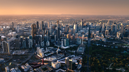 Naklejka premium Sunset in Melbourne City with Mavic Pro