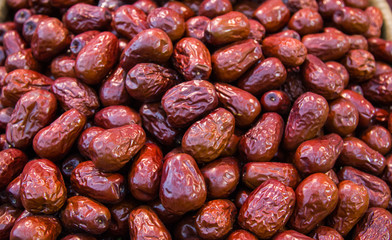 Many Dried apricot fruits The bright red.