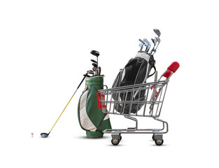 Golf Bag and golf clubs on Shopping Cart .buy golf set concept