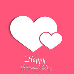 Valentine's day greeting card with two white hearts on pink background. Vector