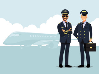 Welcome to travel by plane. Pilot, capitan   Vector illustration cartoon character