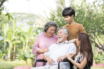 Portrait Of Asian Family Relaxing In Park Together. People lifestyle concept. © Jestercine