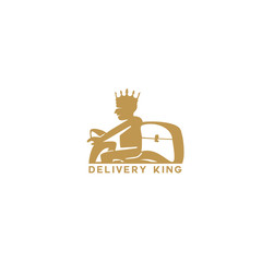 minimal delivery man logo with crown vector.