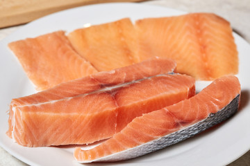 Salmon raw fish fillet on plate