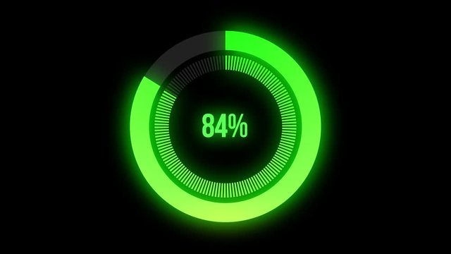 4k Science Futuristic Loading Circle Ring.Loading Transfer Download Animation with 0 to 100% increasing,progress bar.green light loading futuristic circle ring orb bar animation on black screen.