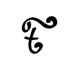 Letter F. Handwritten by dry brush. Rough strokes font. Vector illustration. Grunge style elegant alphabet.
