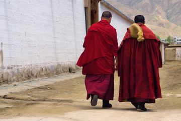 monks walking at labrang  monastery ,Xiahe,china