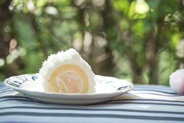 Sweet dessert on white plate.