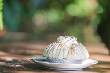 Sweet dessert on white plate.