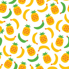 Banana and Pineapple, Fruit Seamless Pattern