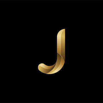 Initial Lowercase Letter J, Swirl Curve Rounded Logo, Elegant Golden Color On Black Background