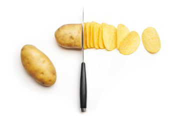 Potato slice into potato chips isolated