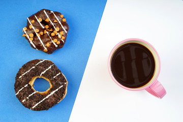 Assorted donuts served on a pastel background