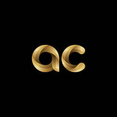 Initial lowercase letter ac, swirl curve rounded logo, elegant golden color on black background