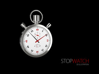 3d illustration of Realistic image of a sports stopwatch. Symbol competition. isolated on black background