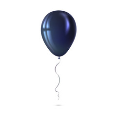Icon of black inflatable air flying balloon isolated on white background. Close-up look at black balloon with reflects. Realistic 3D illustration