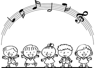 kids sing song with music note