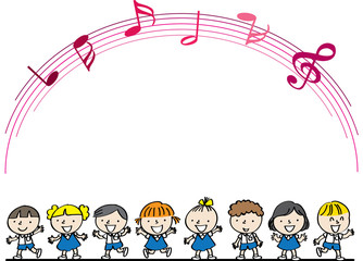 kids sing song with music note