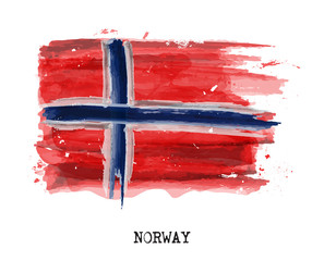 Watercolor painting flag of Norway . Vector