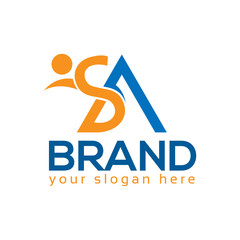 SA logo with person. SA letter. Flat logo design