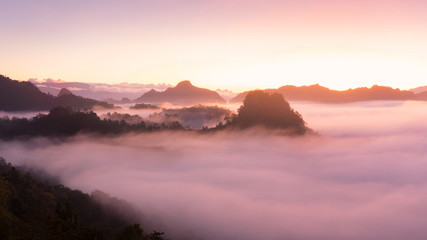 Mountain landscape and morning mist.