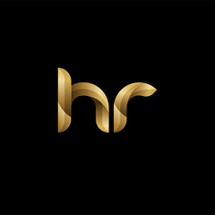 Initial lowercase letter hr, swirl curve rounded logo, elegant golden color on black background