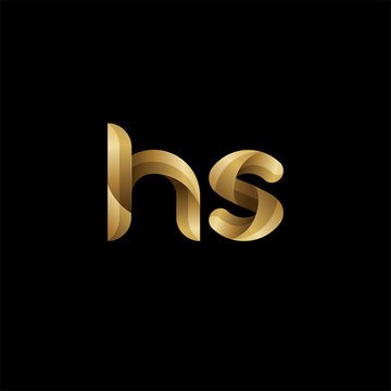 Initial lowercase letter hs, swirl curve rounded logo, elegant golden color on black background