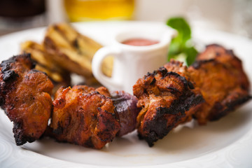 Pork shashlik with grilled potatoes