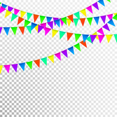 Party Background with Flags Vector, Colored festoons on the transparent background