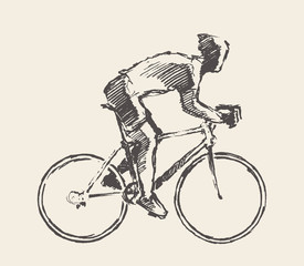 Drawn bicyclist rider man vector sketch bicycle