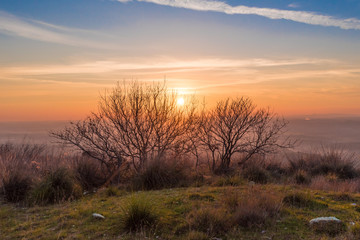 Fara in Sabina (Italy) - The sunset from 'Ruderi di San Martino', ruins of an old abbey, in province of Rieti beside Farfa Abbey, Sabina area, central Italy