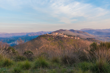 Sabina (Italy) - The landscape of area in province of Rieti, central Italy, from the San Martino abbey ruin in Fara Sabina. Here in particular: Fara in Sabina town