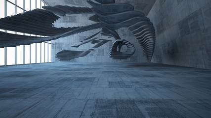 Abstract white and concrete parametric interior  with window. 3D illustration and rendering.
