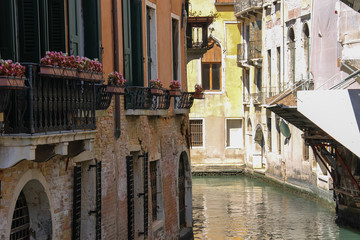 View of famous small canal in Venice, Italy