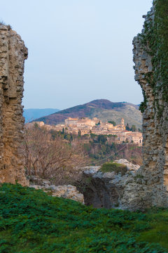 Sabina (Italy) - The landscape of area in province of Rieti, central Italy, from the San Martino abbey ruin in Fara Sabina. Here in particular: Fara in Sabina town