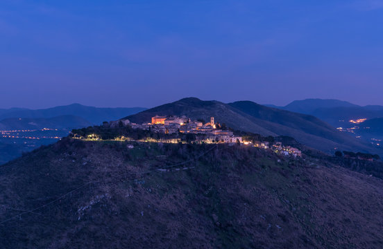 Sabina (Italy) - The landscape of area in province of Rieti, central Italy, from the San Martino abbey ruin in Fara Sabina. Here in particular: Fara in Sabina town