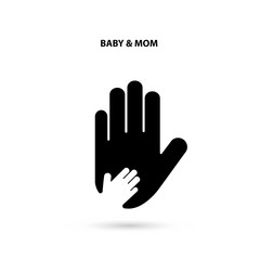 Big hand and small hand icon.Idea of the sign for the association of care.Hand in hand concept.Baby and Mom hand.Vector illustration