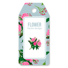 Tag with peony bouquet pattern