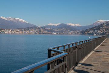 Fototapeta na wymiar La città svizzera di Lugano vista da Campione d'Italia, enclave italiana nel territorio svizzero, Lago di Lugano, Como, Lombardia, Italia